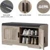 2-Tier Storage Bench, Shoe Bench with Thickened Padded Seat Cushion, Entryway Bench with 4 Doors, Adjustable Shelf, 13.8" D x 45.3" W x 18.5" H, for Entryway, Living Room, Bedroom, White