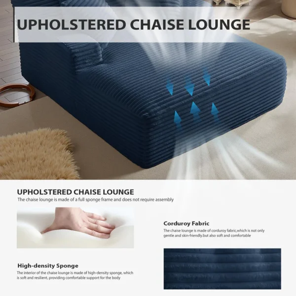 50 Inch Chaise Lounge Chair Indoor, Oversized Corduroy Upholstered Boneless Sofa Bed, Deep Seat Sleeper Couch Reading Chairs, Cloud Sofas Couches for Living Room, No Assembly Required (Dark Grey)