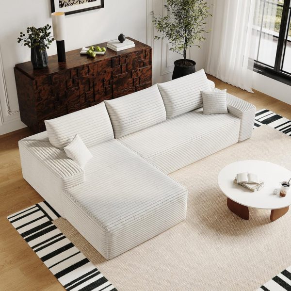 135" Oversized Compressed Sectional Sofa - 33D High-Density Foam Cloud Couch with Deep Seat - Minimalist 3-Piece Corduroy Upholstered Boneless Modular Lounge Couch | Breathable material, Full Foam, Anti-slip