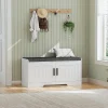 2-Tier Storage Bench, Shoe Bench with Thickened Padded Seat Cushion, Entryway Bench with 4 Doors, Adjustable Shelf, 13.8" D x 45.3" W x 18.5" H, for Entryway, Living Room, Bedroom, White