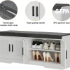 2-Tier Storage Bench, Shoe Bench with Thickened Padded Seat Cushion, Entryway Bench with 4 Doors, Adjustable Shelf, 13.8" D x 45.3" W x 18.5" H, for Entryway, Living Room, Bedroom, White