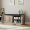 2-Tier Storage Bench, Shoe Bench with Thickened Padded Seat Cushion, Entryway Bench with 4 Doors, Adjustable Shelf, 13.8" D x 45.3" W x 18.5" H, for Entryway, Living Room, Bedroom, White