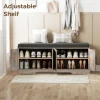 2-Tier Storage Bench, Shoe Bench with Thickened Padded Seat Cushion, Entryway Bench with 4 Doors, Adjustable Shelf, 13.8" D x 45.3" W x 18.5" H, for Entryway, Living Room, Bedroom, White