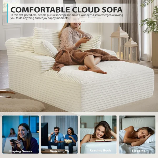 50 Inch Chaise Lounge Chair Indoor, Oversized Corduroy Upholstered Boneless Sofa Bed, Deep Seat Sleeper Couch Reading Chairs, Cloud Sofas Couches for Living Room, No Assembly Required (Dark Grey)