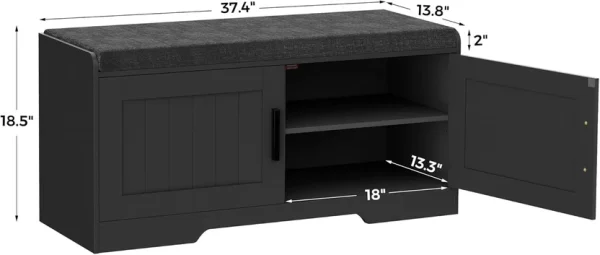 2-Tier Storage Bench, Shoe Bench with Thickened Padded Seat Cushion, Entryway Bench with 4 Doors, Adjustable Shelf, 13.8" D x 45.3" W x 18.5" H, for Entryway, Living Room, Bedroom, White