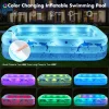 2026 Upgrade Inflatable Pools with Lights, Inflatable Swimming Pools for Adults, Blow Up Pool Solar, Large Pool, Durable Thickened Inflatable Pool for Backyard- Light Blue