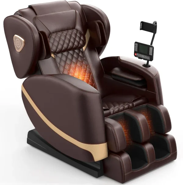 2025 Massage Chair Full Body, Zero Gravity Massage Chair with 10 Fix Rollers, Heating, Foot Massage, Auto Modes, Bluetooth Speaker, Touch Screen Controller (Black & Brown)