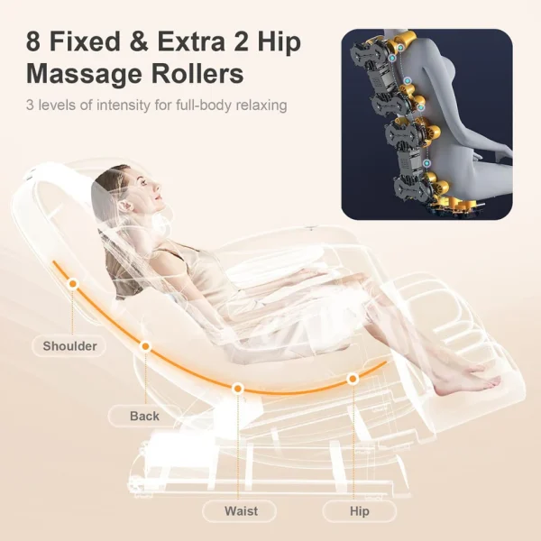 2025 Massage Chair Full Body, Zero Gravity Massage Chair with 10 Fix Rollers, Heating, Foot Massage, Auto Modes, Bluetooth Speaker, Touch Screen Controller (Black & Brown)
