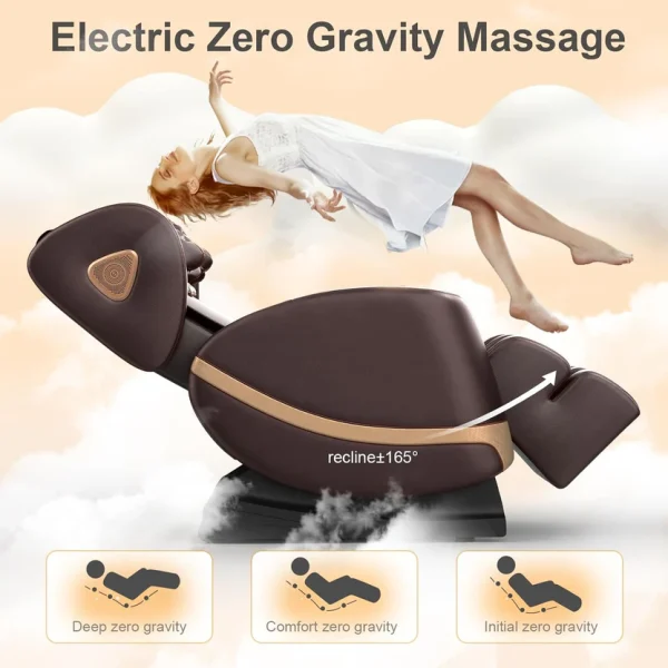 2025 Massage Chair Full Body, Zero Gravity Massage Chair with 10 Fix Rollers, Heating, Foot Massage, Auto Modes, Bluetooth Speaker, Touch Screen Controller (Black & Brown)