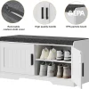 2-Tier Storage Bench, Shoe Bench with Thickened Padded Seat Cushion, Entryway Bench with 4 Doors, Adjustable Shelf, 13.8" D x 45.3" W x 18.5" H, for Entryway, Living Room, Bedroom, White