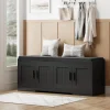 2-Tier Storage Bench, Shoe Bench with Thickened Padded Seat Cushion, Entryway Bench with 4 Doors, Adjustable Shelf, 13.8" D x 45.3" W x 18.5" H, for Entryway, Living Room, Bedroom, White