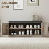 2-Tier Storage Bench, Shoe Bench with Thickened Padded Seat Cushion, Entryway Bench with 4 Doors, Adjustable Shelf, 13.8" D x 45.3" W x 18.5" H, for Entryway, Living Room, Bedroom, White