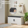 2-Tier Storage Bench, Shoe Bench with Thickened Padded Seat Cushion, Entryway Bench with 4 Doors, Adjustable Shelf, 13.8" D x 45.3" W x 18.5" H, for Entryway, Living Room, Bedroom, White