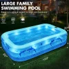 2026 Upgrade Inflatable Pools with Lights, Inflatable Swimming Pools for Adults, Blow Up Pool Solar, Large Pool, Durable Thickened Inflatable Pool for Backyard- Light Blue