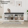 2-Tier Storage Bench, Shoe Bench with Thickened Padded Seat Cushion, Entryway Bench with 4 Doors, Adjustable Shelf, 13.8" D x 45.3" W x 18.5" H, for Entryway, Living Room, Bedroom, White