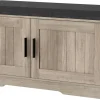 2-Tier Storage Bench, Shoe Bench with Thickened Padded Seat Cushion, Entryway Bench with 4 Doors, Adjustable Shelf, 13.8" D x 45.3" W x 18.5" H, for Entryway, Living Room, Bedroom, White