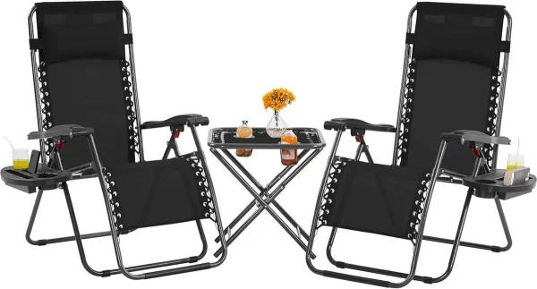 3PCS Zero Gravity Recliner Portable Outdoor Reclining Chair Set Side Table Lounge Chairs