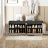 2-Tier Storage Bench, Shoe Bench with Thickened Padded Seat Cushion, Entryway Bench with 4 Doors, Adjustable Shelf, 13.8" D x 45.3" W x 18.5" H, for Entryway, Living Room, Bedroom, White