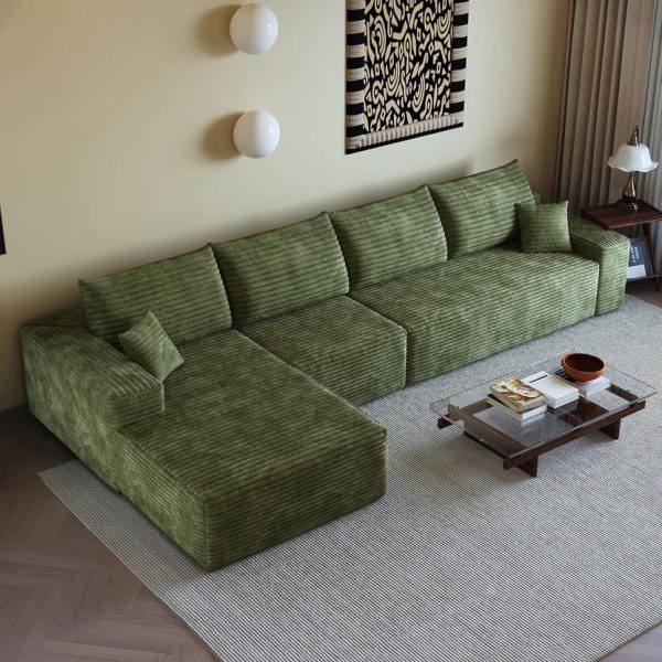 135" Oversized Compressed Sectional Sofa - 33D High-Density Foam Cloud Couch with Deep Seat - Minimalist 3-Piece Corduroy Upholstered Boneless Modular Lounge Couch | Breathable material, Full Foam, Anti-slip