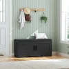 2-Tier Storage Bench, Shoe Bench with Thickened Padded Seat Cushion, Entryway Bench with 4 Doors, Adjustable Shelf, 13.8" D x 45.3" W x 18.5" H, for Entryway, Living Room, Bedroom, White
