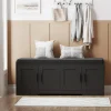 2-Tier Storage Bench, Shoe Bench with Thickened Padded Seat Cushion, Entryway Bench with 4 Doors, Adjustable Shelf, 13.8" D x 45.3" W x 18.5" H, for Entryway, Living Room, Bedroom, White