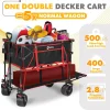 400L Large Capacity Folding Double Decker Wagon with Brakes, 50" Extra Long Extender Cart, 500lbs Heavy Duty Collapsible Wagons