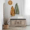 2-Tier Storage Bench, Shoe Bench with Thickened Padded Seat Cushion, Entryway Bench with 4 Doors, Adjustable Shelf, 13.8" D x 45.3" W x 18.5" H, for Entryway, Living Room, Bedroom, White