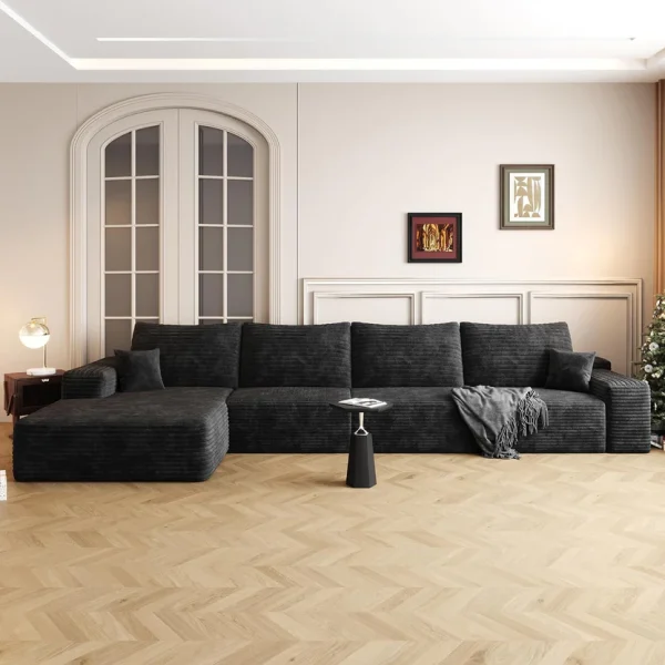 135" Oversized Compressed Sectional Sofa - 33D High-Density Foam Cloud Couch with Deep Seat - Minimalist 3-Piece Corduroy Upholstered Boneless Modular Lounge Couch | Breathable material, Full Foam, Anti-slip