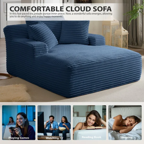 50 Inch Chaise Lounge Chair Indoor, Oversized Corduroy Upholstered Boneless Sofa Bed, Deep Seat Sleeper Couch Reading Chairs, Cloud Sofas Couches for Living Room, No Assembly Required (Dark Grey)