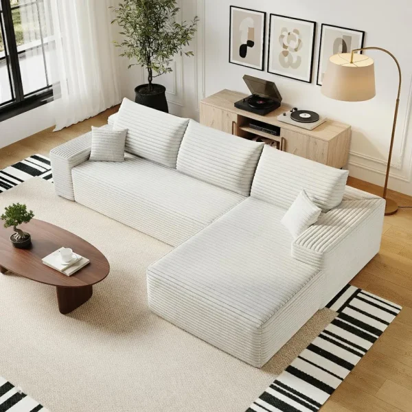 135" Oversized Compressed Sectional Sofa - 33D High-Density Foam Cloud Couch with Deep Seat - Minimalist 3-Piece Corduroy Upholstered Boneless Modular Lounge Couch | Breathable material, Full Foam, Anti-slip