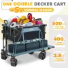 400L Large Capacity Folding Double Decker Wagon with Brakes, 50" Extra Long Extender Cart, 500lbs Heavy Duty Collapsible Wagons