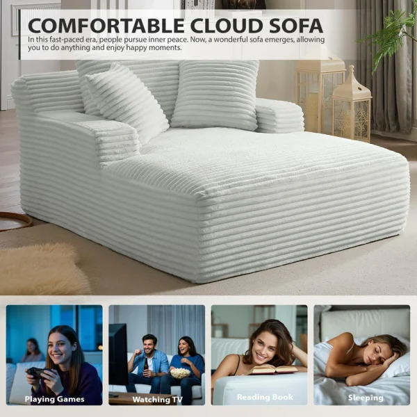 50 Inch Chaise Lounge Chair Indoor, Oversized Corduroy Upholstered Boneless Sofa Bed, Deep Seat Sleeper Couch Reading Chairs, Cloud Sofas Couches for Living Room, No Assembly Required (Dark Grey)