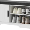 2-Tier Storage Bench, Shoe Bench with Thickened Padded Seat Cushion, Entryway Bench with 4 Doors, Adjustable Shelf, 13.8" D x 45.3" W x 18.5" H, for Entryway, Living Room, Bedroom, White