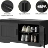 2-Tier Storage Bench, Shoe Bench with Thickened Padded Seat Cushion, Entryway Bench with 4 Doors, Adjustable Shelf, 13.8" D x 45.3" W x 18.5" H, for Entryway, Living Room, Bedroom, White