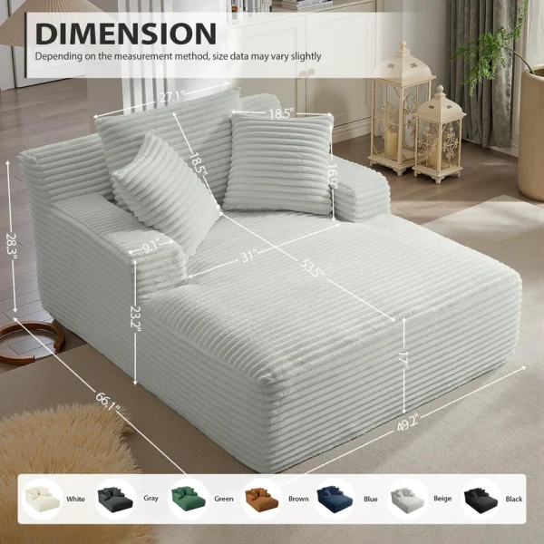 50 Inch Chaise Lounge Chair Indoor, Oversized Corduroy Upholstered Boneless Sofa Bed, Deep Seat Sleeper Couch Reading Chairs, Cloud Sofas Couches for Living Room, No Assembly Required (Dark Grey)