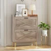 32" wide farmhouse shoe cabinet with 2 flip-top drawers and barn door design, adjustable shelves