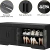 2-Tier Storage Bench, Shoe Bench with Thickened Padded Seat Cushion, Entryway Bench with 4 Doors, Adjustable Shelf, 13.8" D x 45.3" W x 18.5" H, for Entryway, Living Room, Bedroom, White